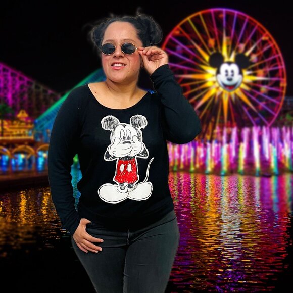 Disney Mickey Mouse Funny Graphic Sweatshirt Top Crewneck Long Sleeve Pullover - Picture 2 of 12